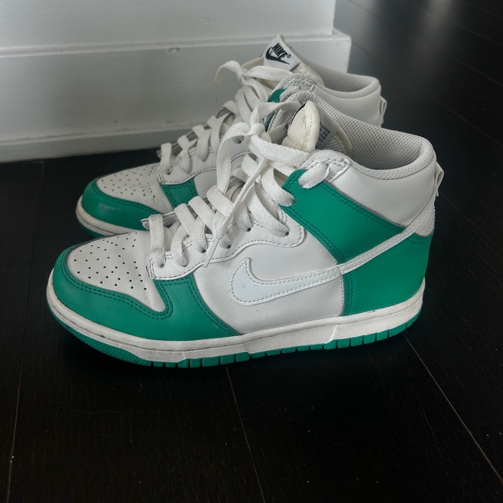 Nike White and Green High-Top Sneakers